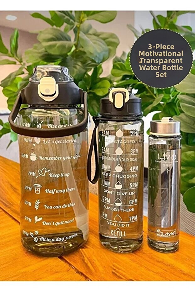 Set of 3 Transparent Motivational Water Bottle Tritan Water Bottle