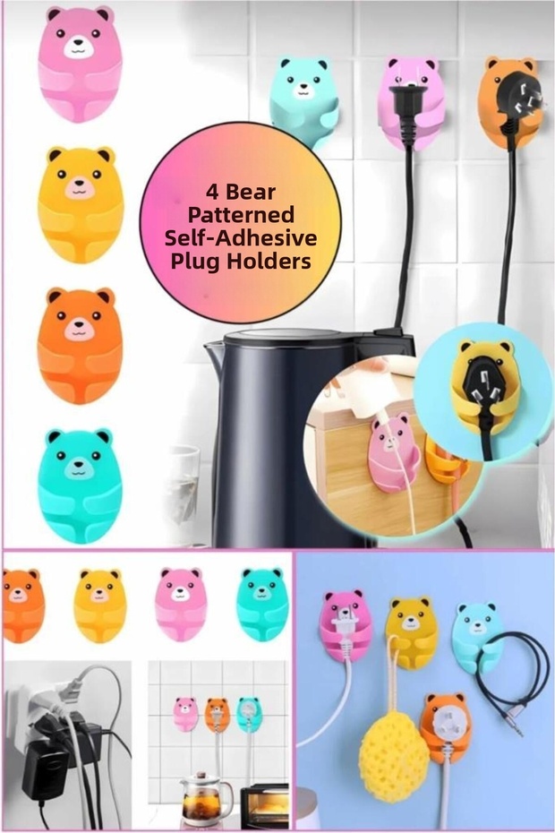 4 قطعة نمط الدبدوب للكمبيوتر المحمول Airfryer Kettle كابل التوصيل المنظم حامل مثبت شماعات الحائط