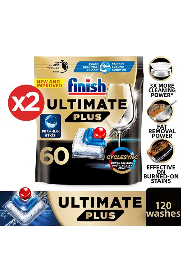 أقراص منظف غسالة الصحون Ultimate Plus، 120 قطعة (60 × 2)