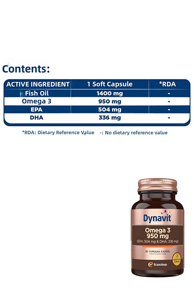 أوميغا 3 950 ملغ 30 كبسولة ناعمة - نسبة عالية من EPA و DHA - 1400 ملغ من زيت السمك - زيت السمك لصحة القلب - 6