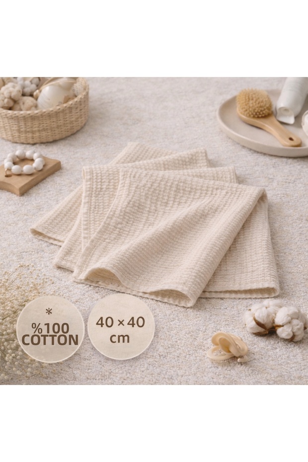 Muslin 3-Piece Cloth 100% Cotton 40 X 40 cm Beige