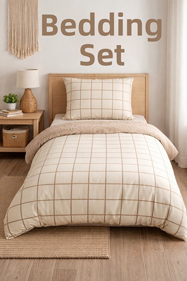 Ranforce Single Duvet Cover Set Square Pattern (Set Without Fitted Sheet)