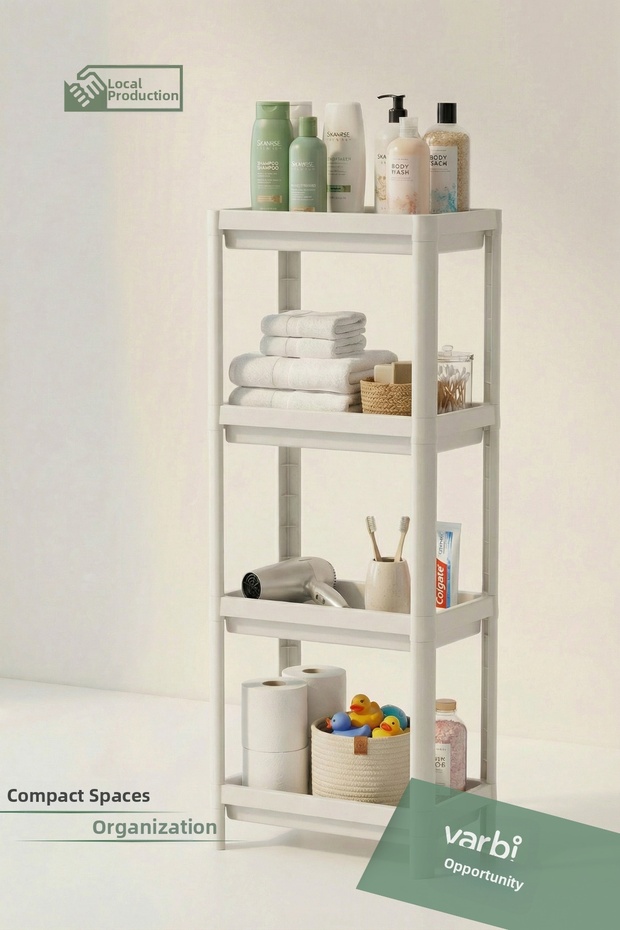 4-Tier Bathroom Shelf Unit White Bathroom Organizer Shampoo Rack Towel Rack Cabinet
