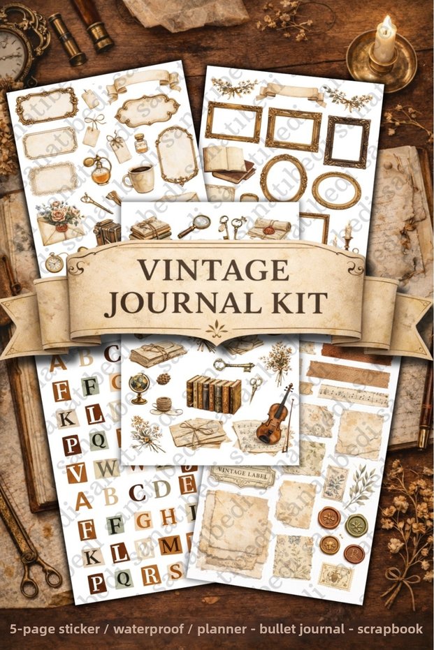 5 Sheets Vintage Journal Sticker - Sticker Set for Agenda Bullet Journal Scrapbok Phone