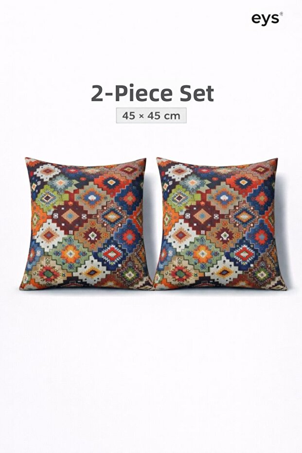 Digital Printed Double-Sided Cotton Throw Pillow Cover – Hidden Zipper, Lined (45×45 cm) Set of 2