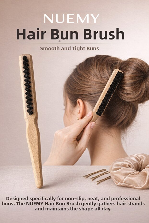 Professional Hair Bun Brush | Natural Wooden Handle