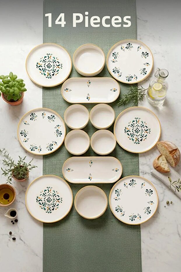 14 Piece 6-Person Sila Stackable Breakfast Set - Luxury Breakfast Presentation Set Plate