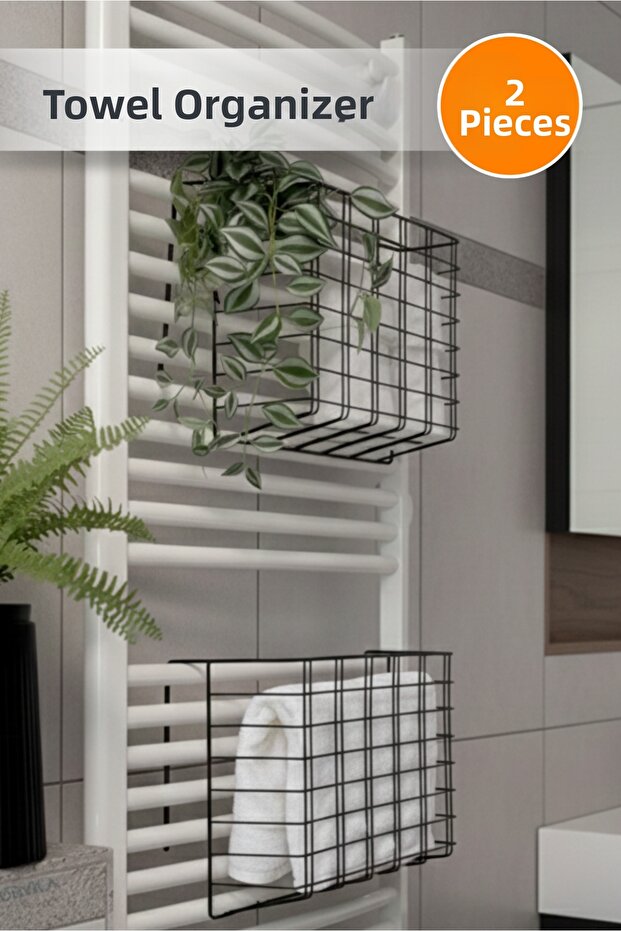 2-Piece Hangable Towel Warmer Organizer Bathroom Towel Holder Drying Basket Toilet Paper Organizer