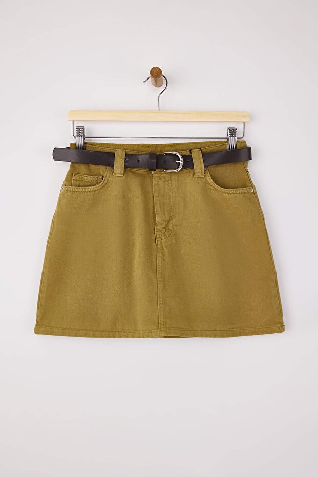 Camel Kemer Detaylı Mini %100 Pamuk Denim Etek TWOSS26ET00005 - 5