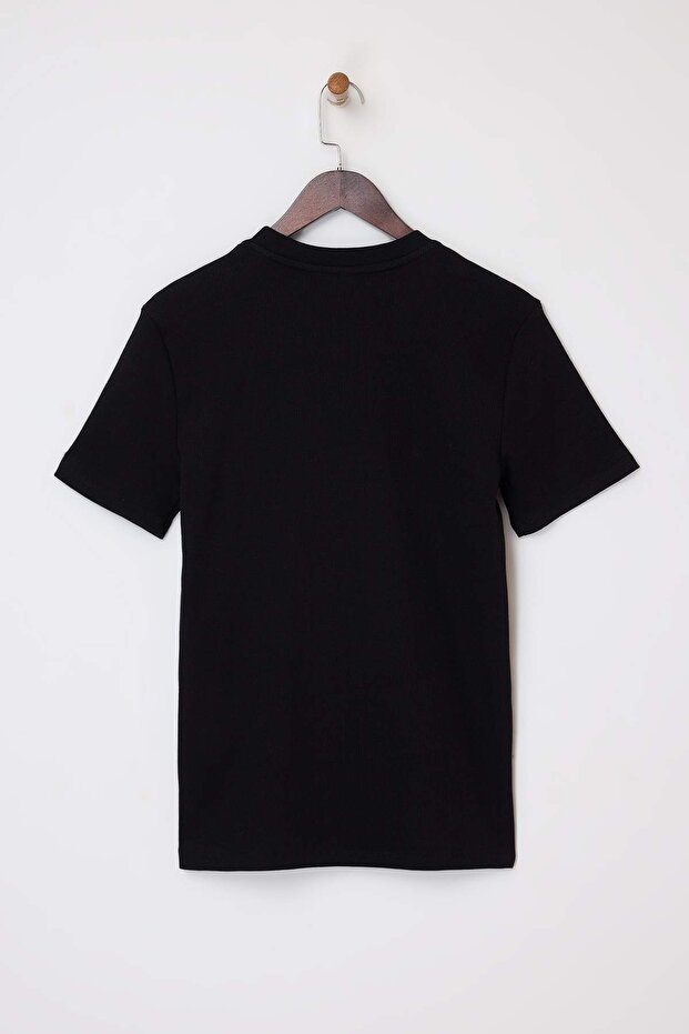 Siyah Wardrobe Essentials Regular/Normal Kesim Dokulu Kaşkorse Basic T-Shirt TMNSS26TS00002 - 3