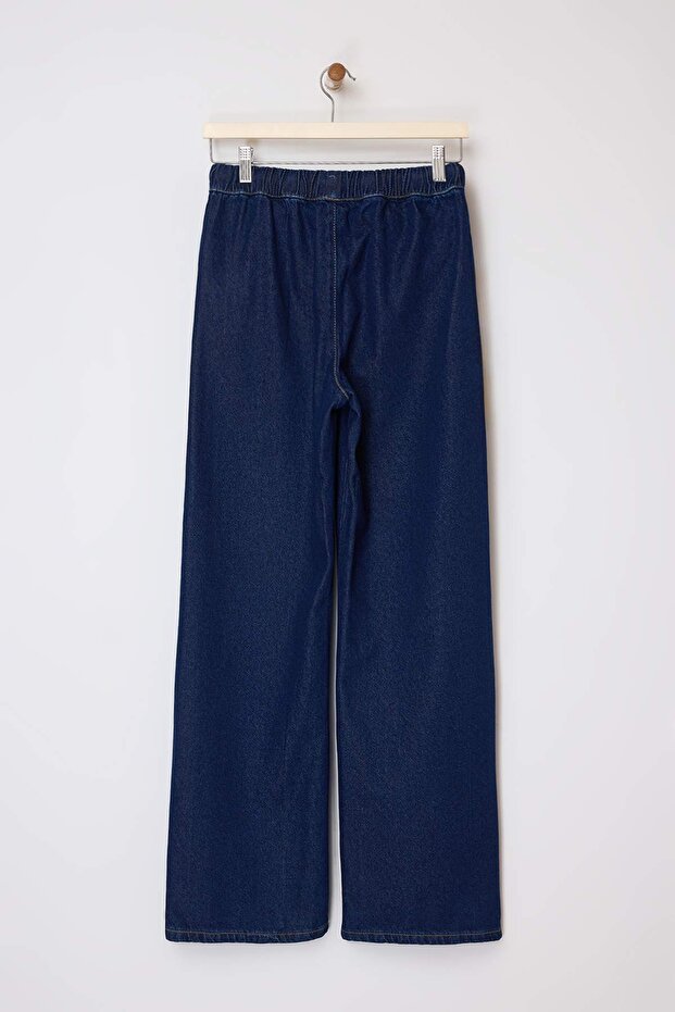 Koyu Mavi DÖKÜMLÜ Beli Lastikli Yüksek Bel Wide Leg Jeans TWOSS26JE00040 - 6