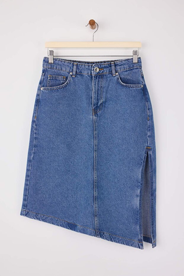 Mavi More Sustainable Yırtmaçlı Asimetrik Midi %100 Pamuk Denim Etek TWOSS26ET00006 - 5