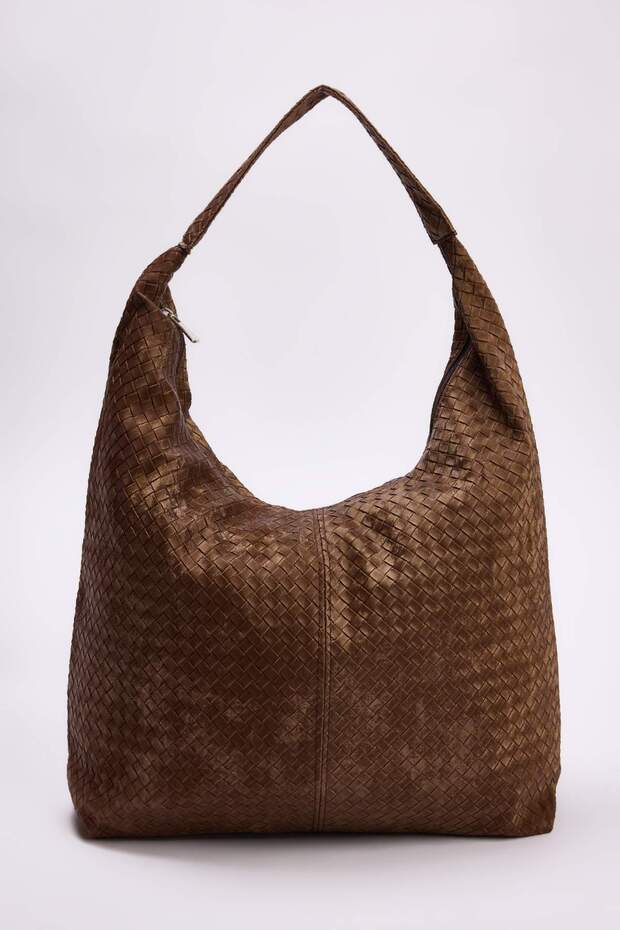 Kahverengi Örgü Desenli Büyük Maxi Tote Kadın Maksi Boy Omuz Çantası TAKAW26OC00045 - 3