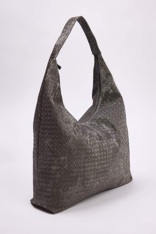 Gri Örgü Desenli Büyük Maxi Tote Kadın Maksi Boy Omuz Çantası TAKAW26OC00045 - 2