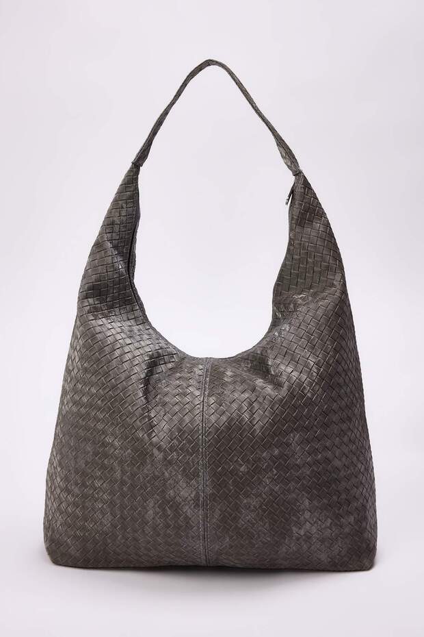 Gri Örgü Desenli Büyük Maxi Tote Kadın Maksi Boy Omuz Çantası TAKAW26OC00045 - 1