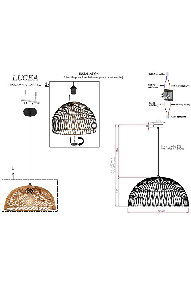 Zerfa Q600 Tekli Antik Avize 1xe27 - 2