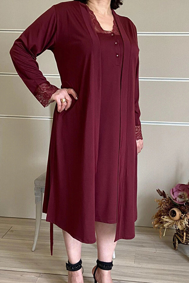 Women's Burgundy 91-535 Maternity Dressing Gown