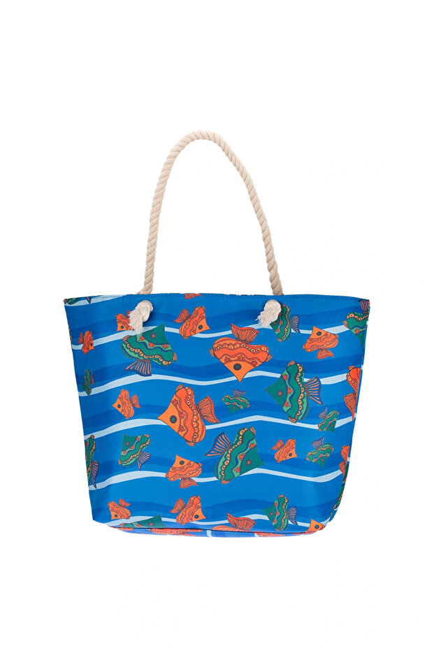 Women's Zippered Beach Bag Patterned Beach Bag Daily Bag Picnic Bag Y25670-19