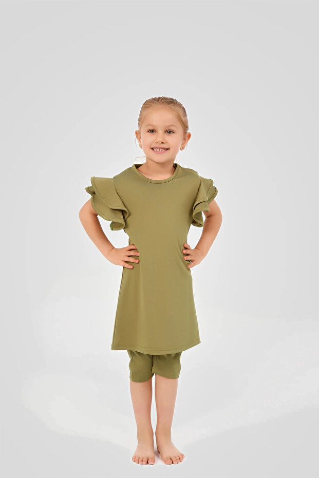 Half Sleeve Children's Swimsuit with Flare Sleeve Detail