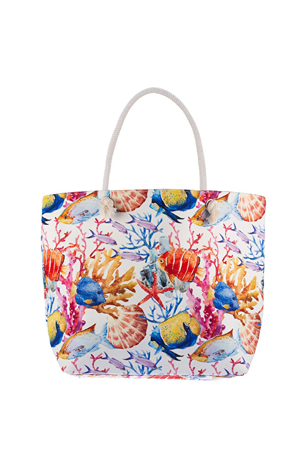 Women's Zippered Beach Bag Patterned Beach Bag Daily Bag Picnic Bag Y25670-05
