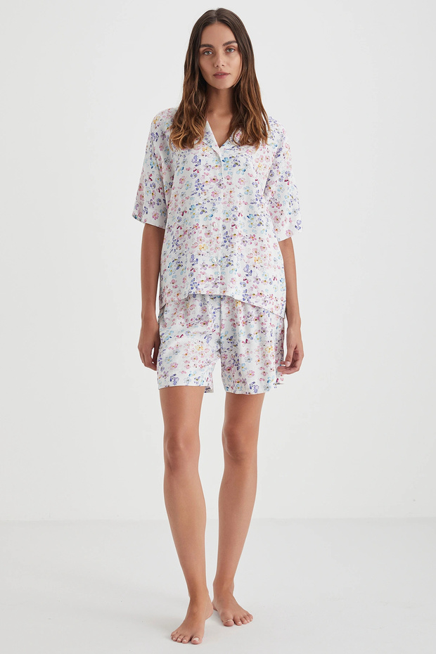 Çiçek desenli şort takım - 1