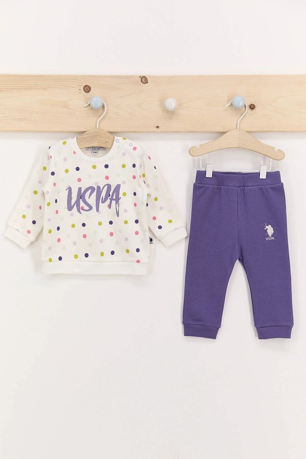 Base Polo Assn Polka Dot Cream Lilac Baby Girl Set