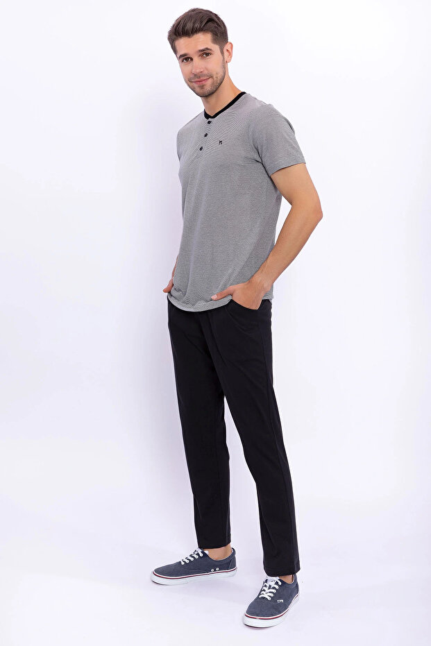 طقم بيجامة رجالي كريمي بأزرار - 2