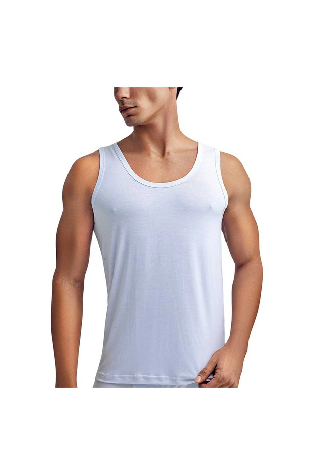 Men's 2-Piece Economic Pack White Bamboo Undershirt / Singlet Set