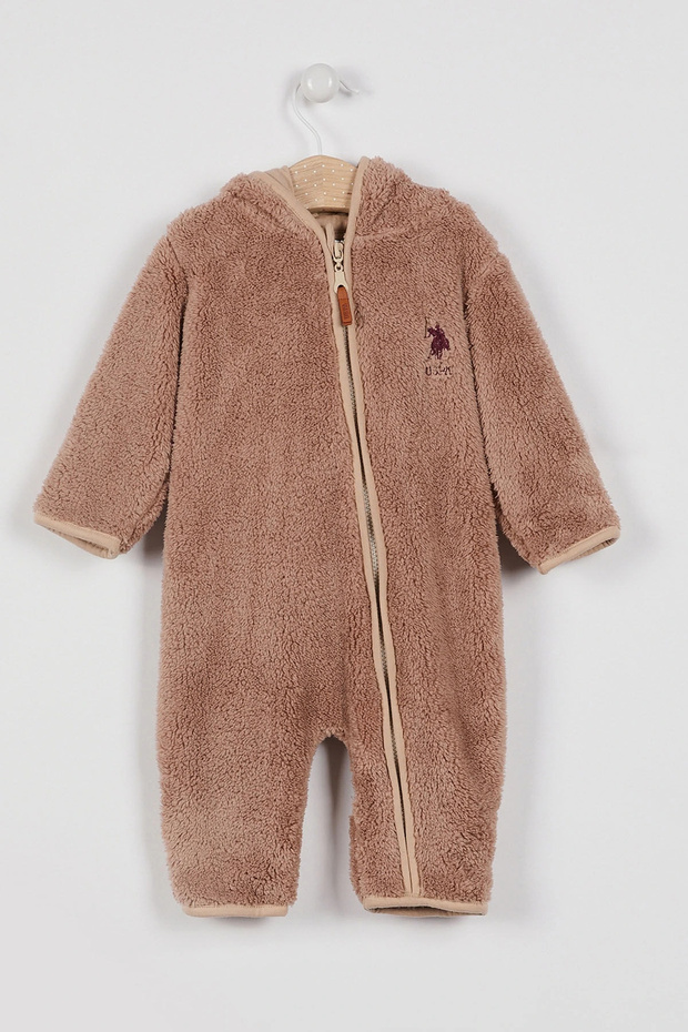 Base. Polo Assn Licensed Dark Beige Baby Girl Booties Jumpsuit