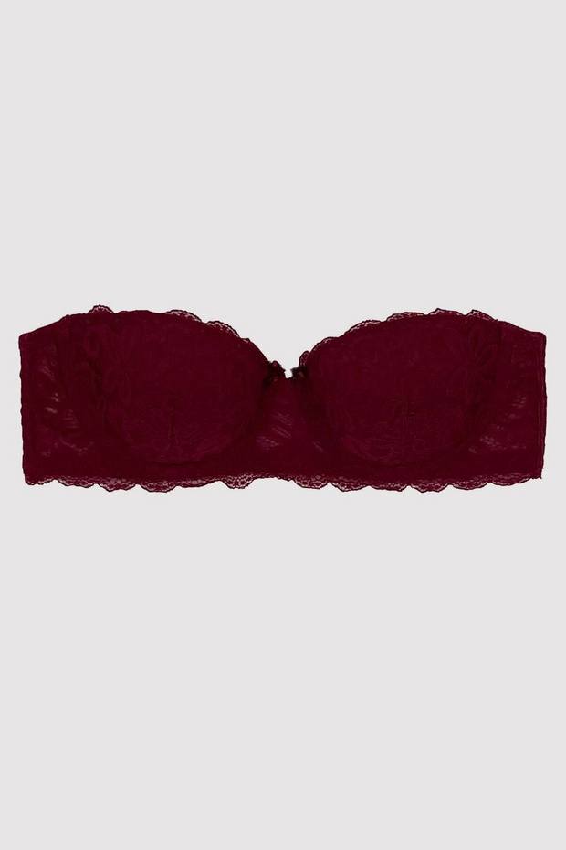 Women's Claret Red 6203 Underwire Supported Strapless Lace Bra