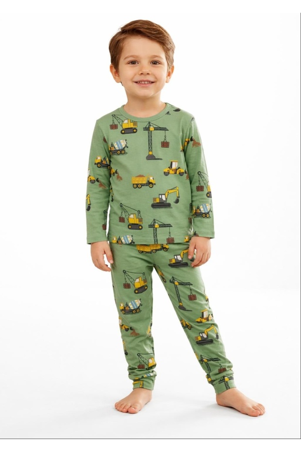 طقم بيجاما أطفال بنقشة مطبوعة بأكمام طويلة #printedkidspajamas #laundrygarden #constructionpatternpajamas