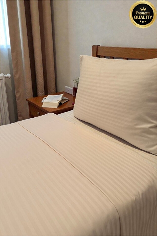 Imperial Series Striped Cotton Satin Single Duvet Cover Set with Elastic Fitted Sheet Hotel Lux
