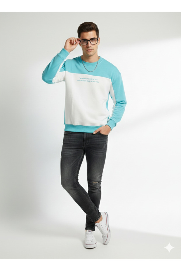 Men's Crew Neck Double Yarn B Printed Cotton Inside Sweatshirt