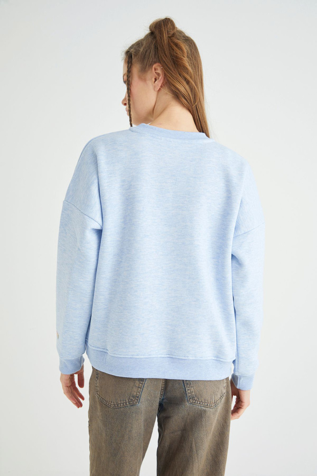 Lisanslı Baskılı Kalın Mavi Sweatshirt - 4