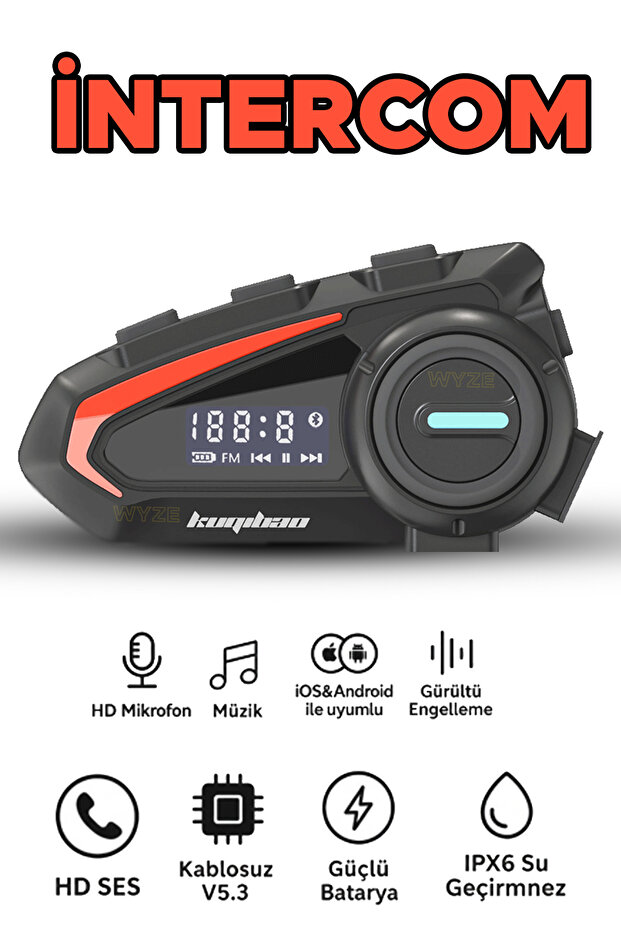 Wyze İntercom Profesyonel Motosiklet Kask Kulaklık Su Geçirmez Gürültü Önlemeli BT 5.3 1200 Mah