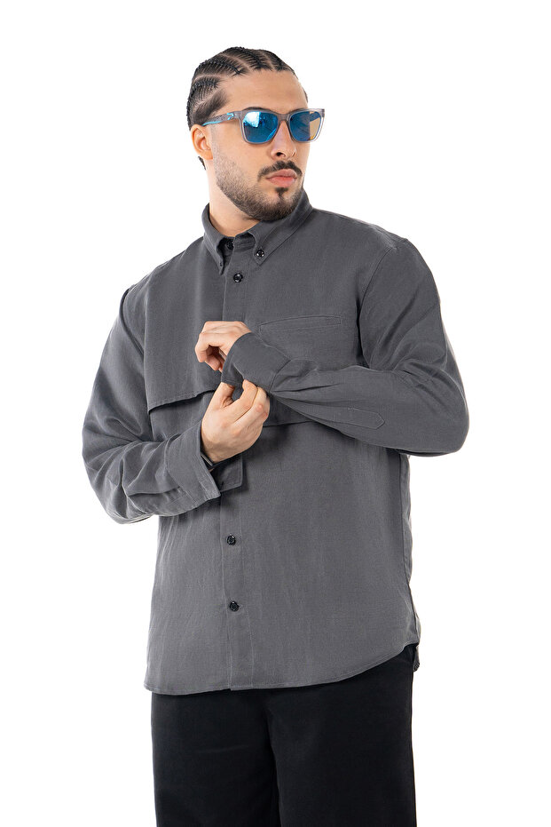 Relaxed Grey Line Pocket Shirt