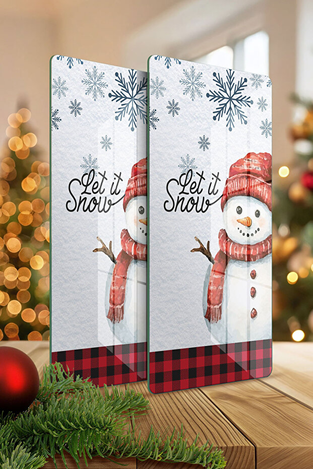 Glass Coffee Tableware Presentation Tray Set of 2 Christmas Winter New Year Patterned 30 X 15 cm