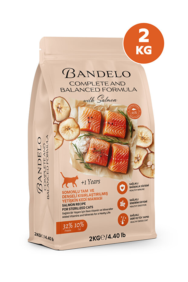 Bandelo Kısırlaştırılmış Somonlu Yetişkin Kuru Kedi Maması 2 Kg - Kilo Kontrolü Koku Önleyici Etkili
