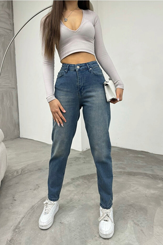 Γυναικεία Stretch/Lycra Ψηλόμεση Mom Jeans - 2