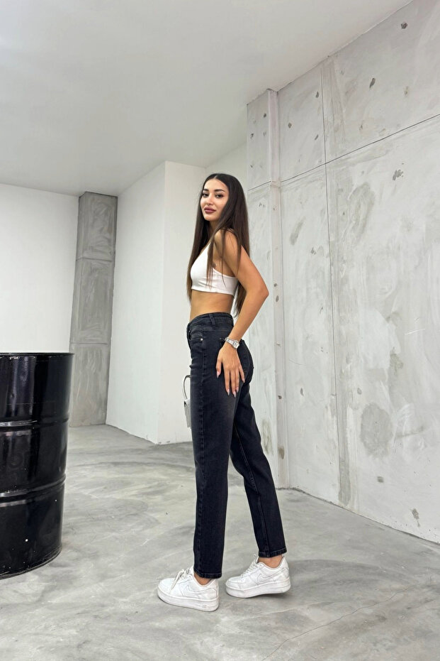 Damskie jeansy typu mom jeans z wysokim stanem i rozciągliwą lycrą - 6