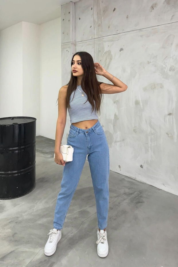 جينز نسائي عالي الخصر قابل للتمدد/ليكرا - 5