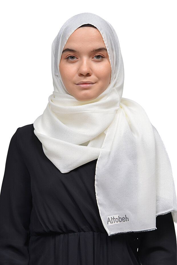 Women's Solid Color Twinkle Glitter Hijab Shiny Evening Dress Shawl - Ecru