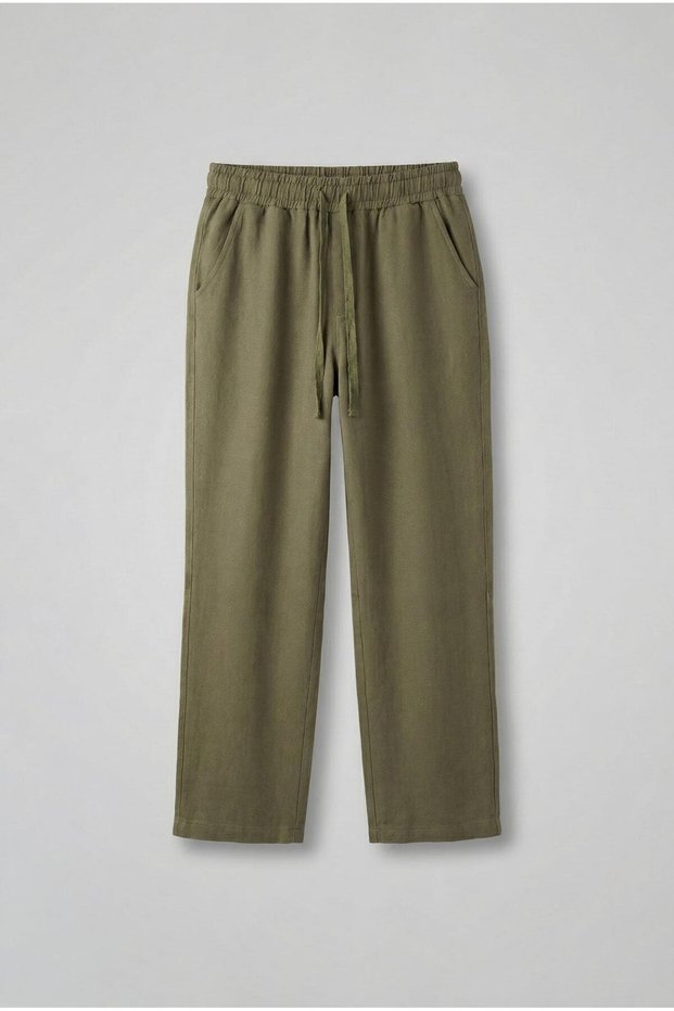 Men's Baggy Fit Linen Trousers Khaki Green
