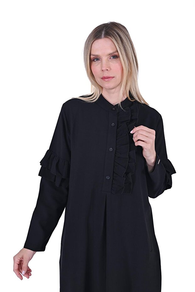 Rochie cu volane NEGRĂ - 1