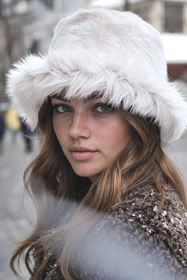 Russian Kalpak Hat Women's Fur Plush Winter Hat, Soft Textured, Warm Keeping Kalpak Model