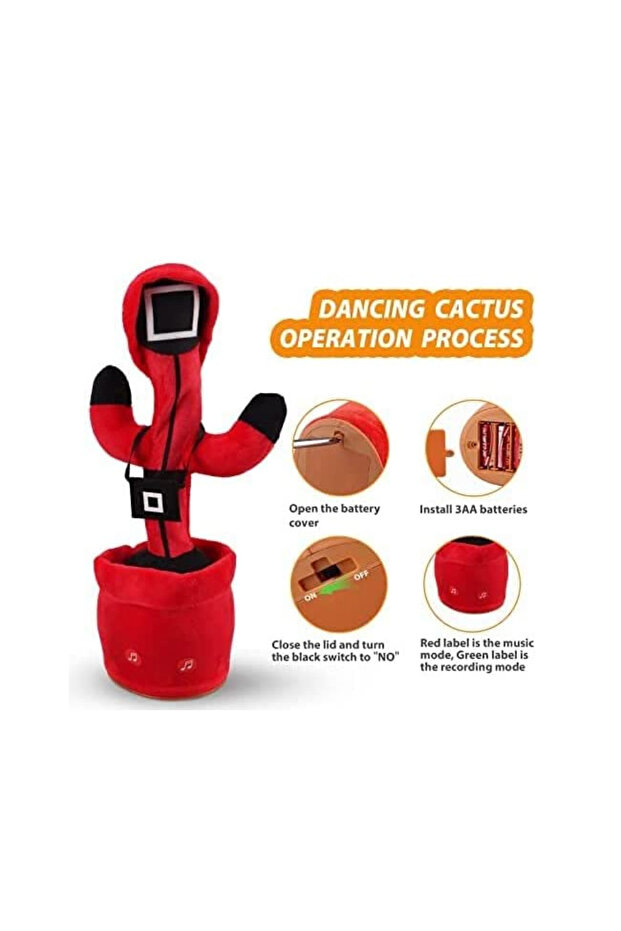 Interactive cactus toy Squid Game model with LEDs Dancing Talking Mimic RED - 4