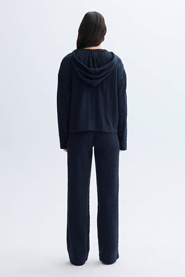 KAPÜŞONLU V YAKA ÖRME SWEATSHIRT - 2