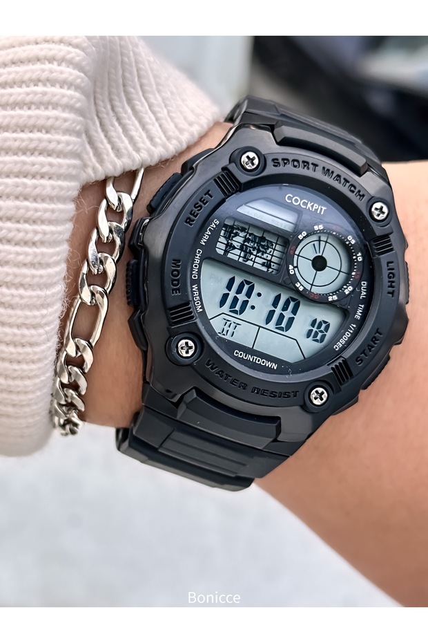 Brand Water Resist, Alarm, Lighted, Black Silicone Strap Sports Men'S/Wrist Watch