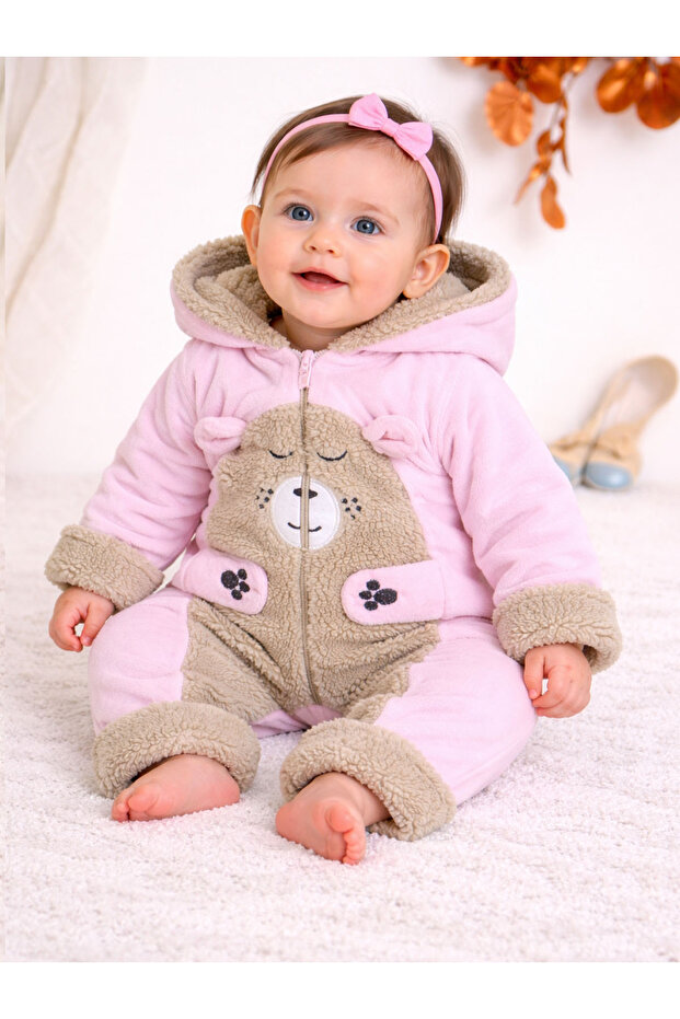 Baby Girl Welsoft Jumpsuit with Teddy Bear Accessory