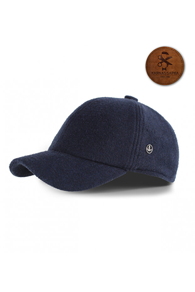 Dark Blue Wool Cotton Winter Fabric Men's Sports Hat / Sweatproof Satin Lining